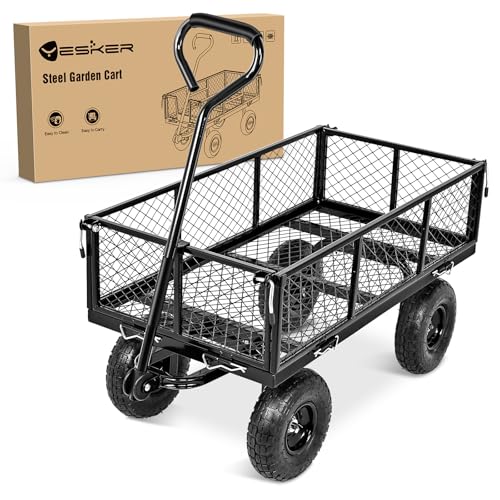 Yesker Steel Garden Carts - 800lbs Dump Wagon with All Terrain Inflatable Wheels for Yard Lawn Farms Gardening - Heavy Duty Utility Outdoor Hauling Wheelbarrow - size: Steel 800Lbs