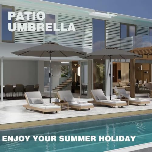 AreShark 9FT Outdoor Patio Umbrella with Tilt and Crank, Gray - color: Gray, size: 9ft