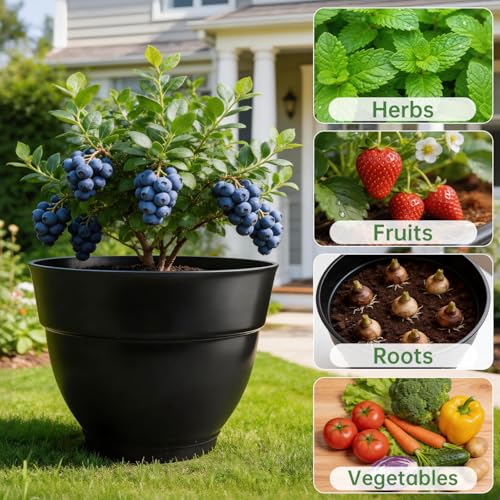 4 Pack 16 Inch Large Plant Pots,Plastic Planters for Outdoor Plants - size: 16 inch