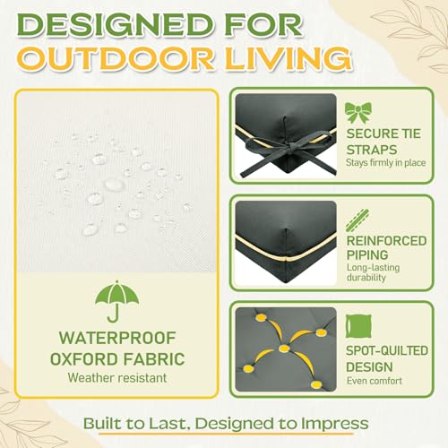 Oxford Fabric Swing Cushions with Backrest & Tie Straps for Patio Bench - color: Gray