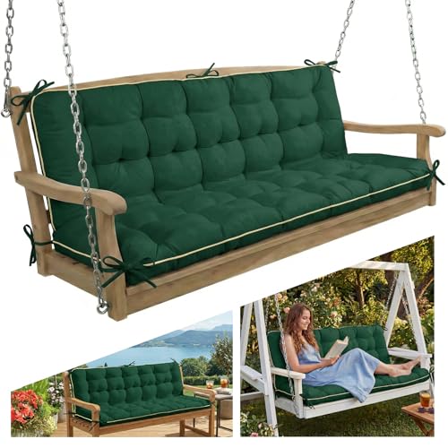 Oxford Fabric Swing Cushions with Backrest & Tie Straps for Patio Bench - color: Green