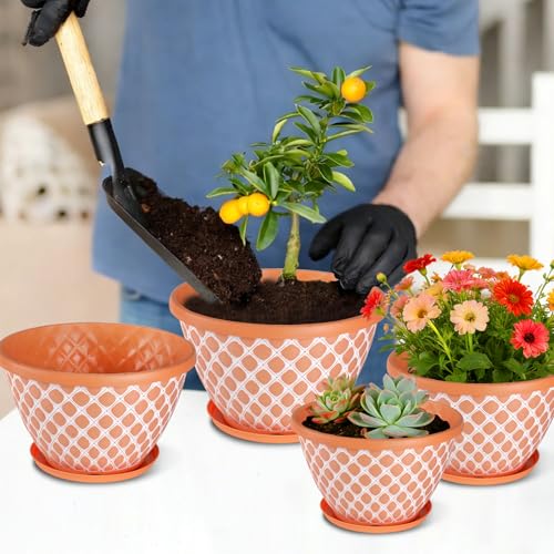 Nooulap 8 Inch Plant Pot, 6 Pack Small Flower Pots - color: Orange, size: 8 inch