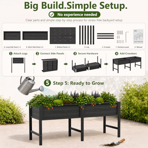 YEFU 72" Large Raised Garden Bed, Wood-Look HIPS 6ft Extra Large Bed, Black - color: Black, size: 72"×24"×30"