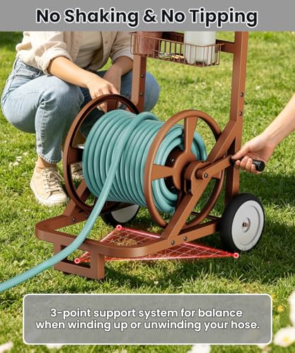 Artigarden Garden Hose Reel Cart with Wheels, Outdoor Water Hose Cart Brown - color: Brown, size: Holds 125 ft