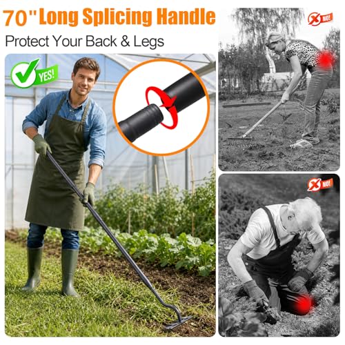 Weeding Rake, 5" Wide Manual Weeder Tool with Sharp Blade, 70" Heavy Duty Weed Puller Tool Stand Weed Remover Gardening Hand Tool for Lawn, Yard, Patio and Backyard, Weeding Loosening Soil