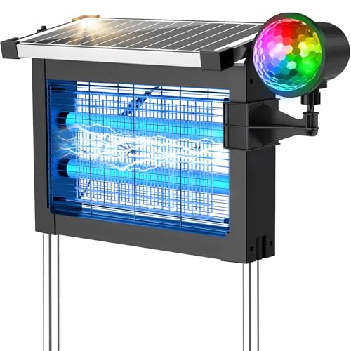 2‑in‑1 Solar Bug Zapper Outdoor, Electric Mosquito Killer Insect Trap - color: Black