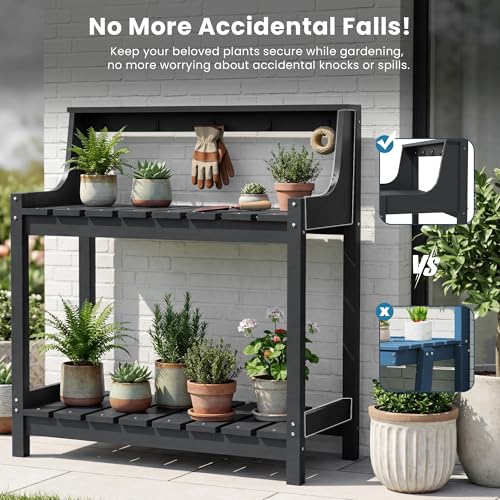 Domi 3-Tier Potting Benches for Outside, HDPE Outdoor Potting Table, Grey - color: Gray