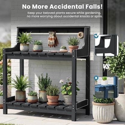 Domi 3-Tier Potting Benches for Outside, HDPE Outdoor Potting Table, Grey - color: Gray