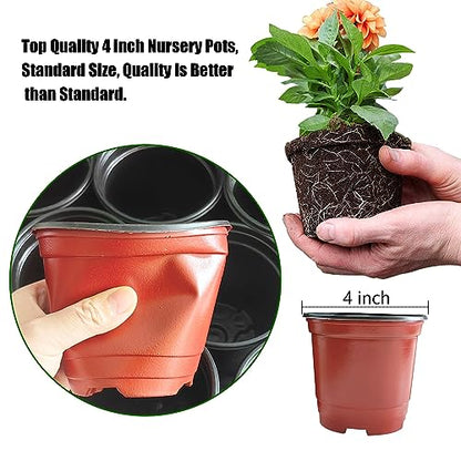 RooTrimmer Plant Nursery Pots with Humidity Domes, 25 Sets 4 Inch Soft Nursery Pots Quality Ones (25 Red Pots + 25 Clear Lids), Seeds Starter Pots Small Planter Containers - color: Red Pots With Domes-25p, size: 4Inch