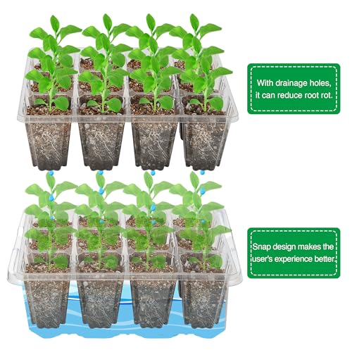 Bonviee 10-Pack Seed Starter Trays, Tall Dome, Base, 12-Cell Tray, Clear - color: Clear, size: 10 Packs (120 Cells)