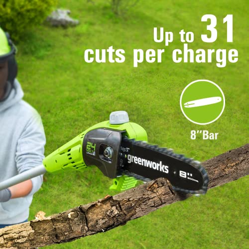 Greenworks 24V 8" Cordless Polesaw + 20" Pole Hedge Trimmer Combo (Great For Pruning and Trimming Branches / Shrubs), 2.0Ah Battery and Charger Included - size: 8" Combo (2.0Ah), style: Polesaw