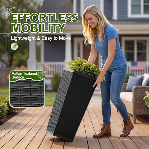 Devoko Resin 30'' Tall Planters, Large Taper Outdoor Planter - color: Black, size: 30" Set of 2