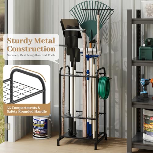 Garden Tool Organizer, Garage Tool Storage Rack, Heavy Duty Metal with Side Pegboard & Adjustable Hooks, Utility Racks for Shed, Patio & Outdoor Use - style: Tool Rack with Side Pegboard & Hooks