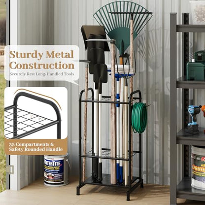 Garden Tool Organizer, Garage Tool Storage Rack, Heavy Duty Metal with Side Pegboard & Adjustable Hooks, Utility Racks for Shed, Patio & Outdoor Use - style: Tool Rack with Side Pegboard & Hooks