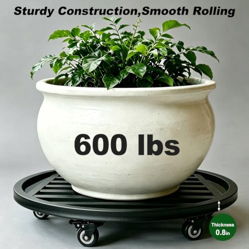 22" Metal Plant Caddy with Wheels Heavy Duty,Round Large Plant Stand Indoor Outdoor Use,Rolling Plant Dolly with Industrial Casters,Rust-Proof Black Plant Tray for Large Planters Pots,2-Pack - size: 22-Inch (2-Pack)
