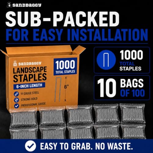 Sandbaggy 6 Inch Galvanized Landscape Staples, 1,000 Pack 11 Gauge Heavy Duty Steel Garden Staples, Square Top U Pins for Weed Barrier Fabric, Sod, Turf, Netting and Drip Irrigation Tubing