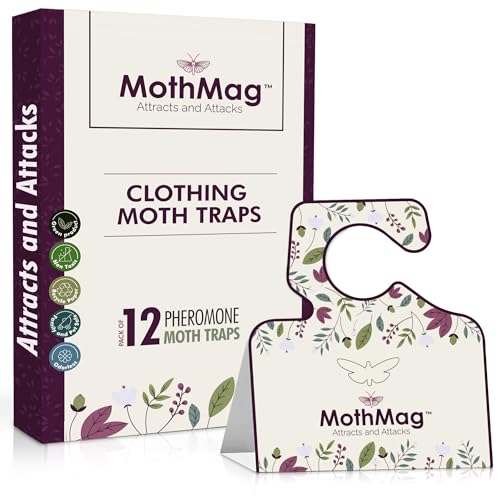 MothMag Moth Traps for Clothes, Closets, Fabrics, and Carpets, Clothes Moth Traps, Closet Moth Traps, Clothing Moth Pheromone Traps (12 Pack)
