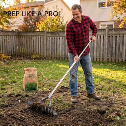 Thatch Rake Replacement Head, 2-in-1 Dual-Sided Dethatching Rake Head for Lawns, Heavy Duty Anti-Bending Tines, Wobble-Free Turf Grass Remover Tool - size: 13.8inch
