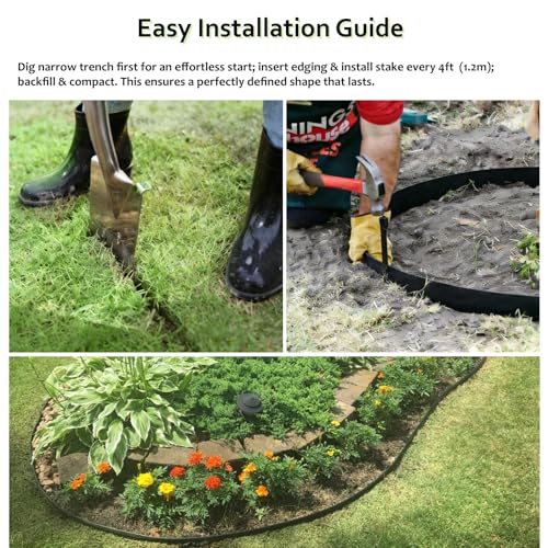 Anleolife 60ft Flexible Plastic Landscape Edging Coil with 18 Stakes - style: 60ft with 18pcs stakes