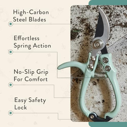 Modern Sprout Bypass Hand Pruners - Scissors - Gardening Tools - Ocean - color: Ocean