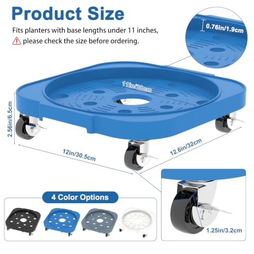 2 Pack 11'' Heavy Duty Rolling Plant Caddy with Wheels, Blue - color: Blue