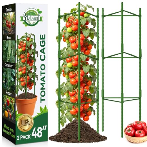 Halatool 2 Pack Tomato Cages for Garden, Up to 48in (4FT) Trellis - color: 2 Pack, size: 48 Inches