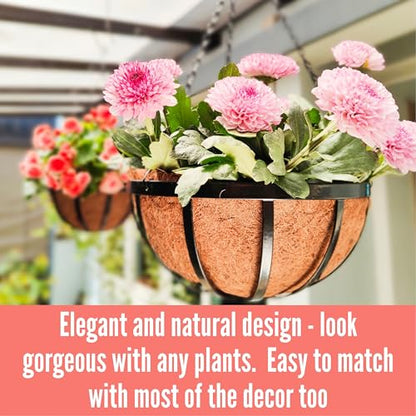 LaLaGreen Yard Hanging Baskets (20 in, 2 Pack) Black Coco Liner Garden Pots - size: 20" (51cm) x 2 Pack