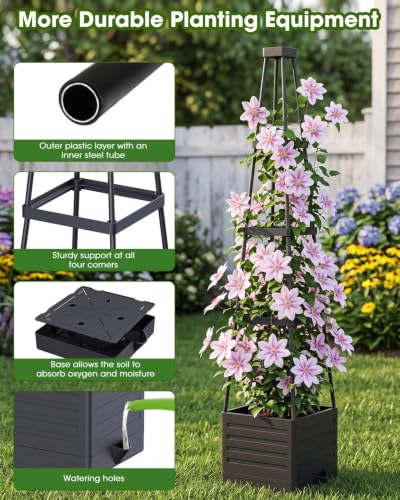 MYMULIKE Raised Garden Bed Tomato Planter with Trellis, 58" Tomato Cage for Climbing Vegetables Plant, Self Watering Pots for Indoor Plants Garden Pots Patio Greenhouse Indoor Outdoor