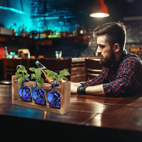 Plant Terrarium Propagation Stations Skull Planter Vase Skulls Decor - color: Blue