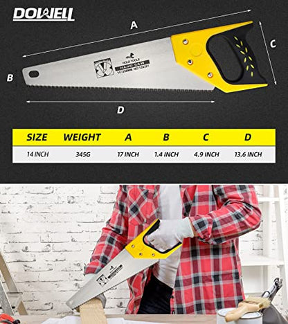 DOWELL Hand Saw, 14 Inch Handsaw for Wood Cutting - size: 14 in
