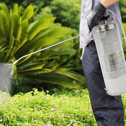 1 Gallon Stainless Steel Sprayer, 12 Wand & 3FT Reinforced Hose, Heavy Duty Hand Pump Sprayer with Pressure Gauge, Safety Valve and Adjustable Nozzle, for Lawn, Garden Watering (Silver-4L) - size: 1 Gallon