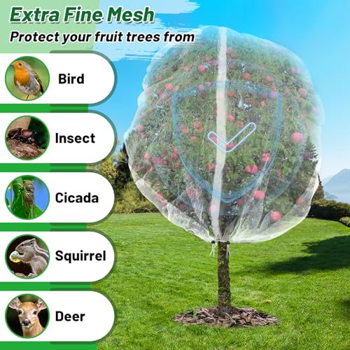 Easy Installation Fruit Tree Netting with Zipper & Drawstring - 8.2x6.6ft Ultra Fine Mesh Garden Protection Screen to Protect Pear Peach Apple from Bird Insect Bug Cicada Deer Squirrel - size: 8.2'H * 6.6'W