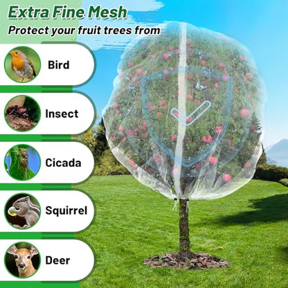 Easy Installation Fruit Tree Netting with Zipper & Drawstring - 8.2x6.6ft Ultra Fine Mesh Garden Protection Screen to Protect Pear Peach Apple from Bird Insect Bug Cicada Deer Squirrel - size: 8.2'H * 6.6'W