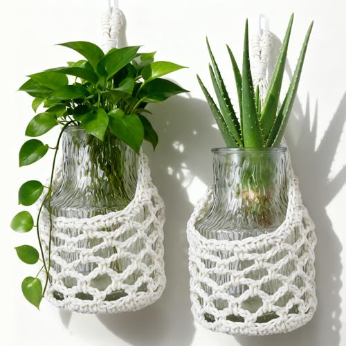 Macrame Wall Plant Hanger, Hanging Planter Basket Holder, Wall Planters for Indoor Plants, for Up to 6 Inch Pot (Ivory, 6-Inch) - color: Ivory, size: Large – Fits Pot Bottom ≤6"
