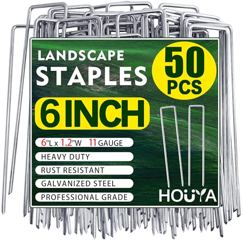 50 PCS Landscape Staples 6 Inch Galvanized Garden Stakes Garden Staples Pins Anti-Rust Ground Stakes for Weed Barrier, Irrigation Hose, Yard Lawn SOD, Landscape Fabric, Decor 6" L x1.2 W 50 pcs - size: 50 Pcs x 6"