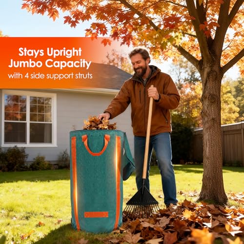 Reusable Yard Waste Bags 2 Packs 32 Gallon Standable Garden Bags for Leaves with Reinforced Carry Handles Heavy Duty Collapsible Yard Waste Containers for Leaves, Lawn Debris & Grass Clippings