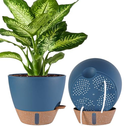 2 Pack 10 inch Plant Pots, Plastic Self Watering Planters - color: Navy Blue, size: 10 inch