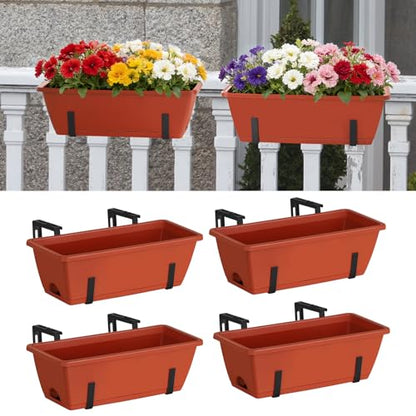 CADUKE Railing Planter Box, Deck Railing Flower Boxes 16.9 Inches Red - color: Red