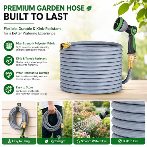 Starmist Garden Hose 100 ft with 10-Pattern Thumb Control Nozzle - size: 100FT