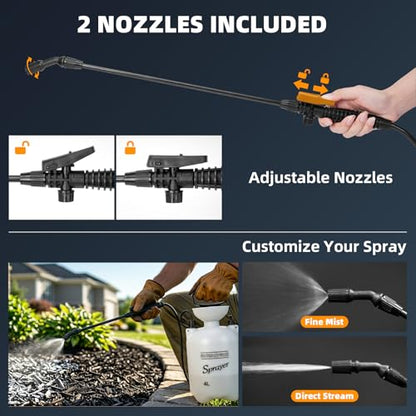 1 Gallon Pump Sprayer for Lawn & Garden – Heavy-Duty Hand Pressure Sprayer with 16” Long Wand, 4 Nozzles, Adjustable Spray, Leak-Resistant Garden Sprayer for Rock Mulch Stabilizer