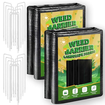 2FT x 100FT Weed Barrier Landscape Fabric Heavy Duty, 3.2oz Premium Gardening Weed Control Mat with 10 U-Shaped Securing Pegs, Ground Cover for Garden Beds, Farming, Underlayment, Commercial Driveway - size: 3.2OZ-2X100FT