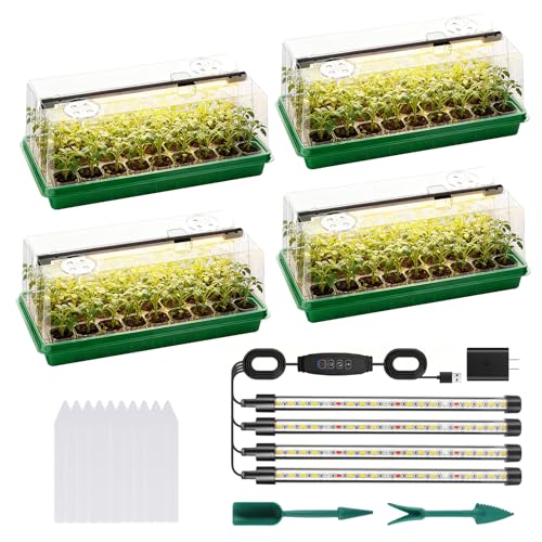 Seed Starter Tray with Grow Light, Seed Starter Kit Full Spectrum with 5 Dimmable Brightness & Timer, Indoor Plant Grow Tray for Beginners & Seasoned Gardeners, Gardening Gifts (Green, 144 Cells) - color: Green, size: 144 Cells