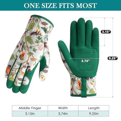 Gardening Gloves for Women, Breathable Leather Garden Gloves,Gardening Gift - color: White - Flowers Birds