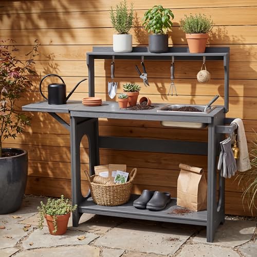 Outdoor Potting Bench Table with Removable Sink, Heavy Duty, Gray - color: Gray