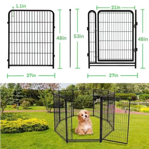 Getlay 48in 8 Panels High Garden Fencing,Gate 21 in Wide with Low Sills,Total 17.7 Ft(L) Dog Fence Outdoor for Yard. Dog Digging Fence Barrier,Lattice Panels for Outside, Garden Fences and Borders - size: 48''(H)-8panels-17.7ft(L)