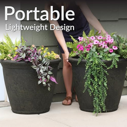 Sunnydaze Anjelica 24'' Large Plastic Planter Pot for Plants, Sable - color: Sable, size: 24 in