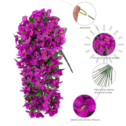 2 PCS Bougainvillea Artificial Hanging Flowers Plants for Outdoors, Purple - color: Purple