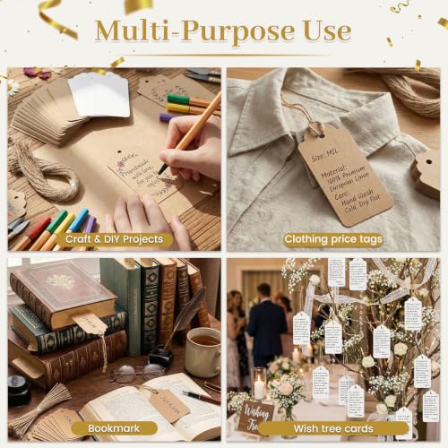 SallyFashion 200Pcs Brown White Gift Tags with String, 2 X 4 inch - color: Mixed