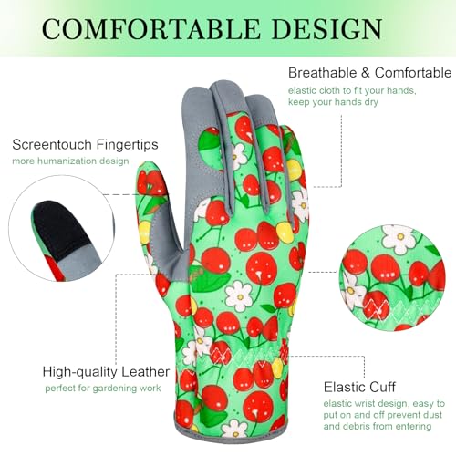 Leather Gardening Gloves for Women Thorn Proof Garden Gloves Touch Screen Working Gloves Gifts,M - color: Cherry