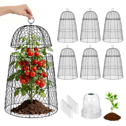 6 Pack XL Metal Garden Cloches for Plants, 17" Tall Chicken Wire Cloches - color: Black - 6 Pack